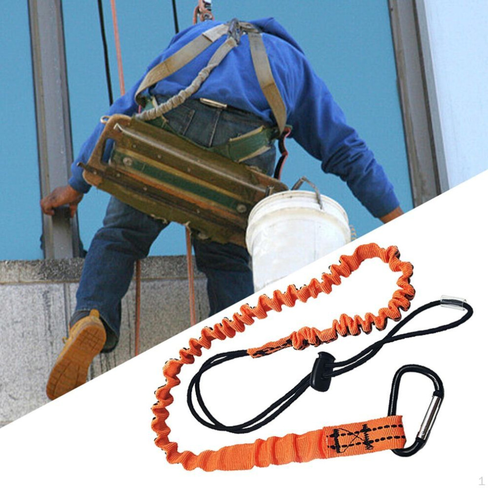 (orange) Fall Protection Lanyard Retractable Tool Portable With Single Metal Buckle Elastic Tether