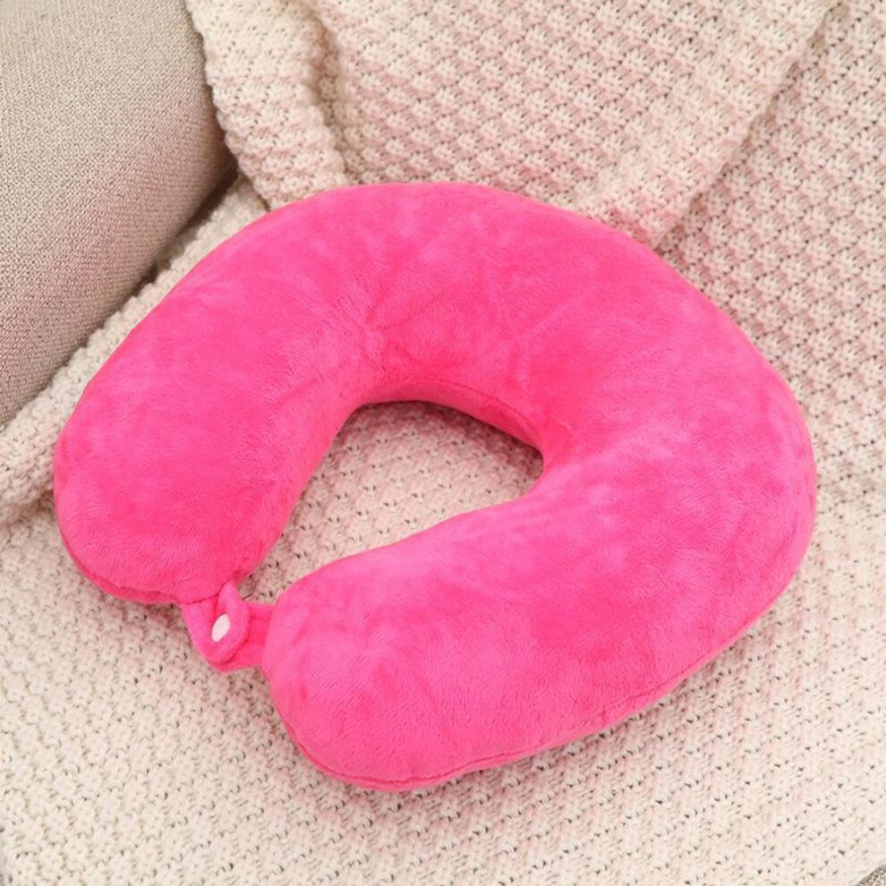 (pink, pp cotton without buckle 26*28) "comfortable U-shaped Travel Neck Pillow For Office, Nap, Or Driving"