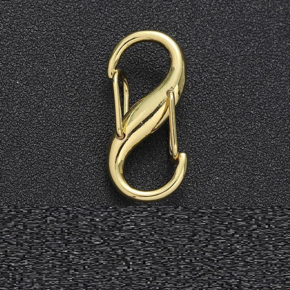 (gold) 10 Pcs Double Hook Spring Buckle Keychain Stainless Steel Carabiner Outdoor Clip Tool Split Ring