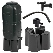 100L Black Water Butt Kit with Stand, Lid & Diverter for Slimline Rain Barrel for Garden