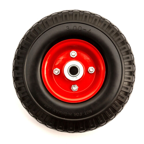 10" 3.00-4 PU Solid Tyre & Offset Flat Free Wheel 16mm Bore Sack Truck 1