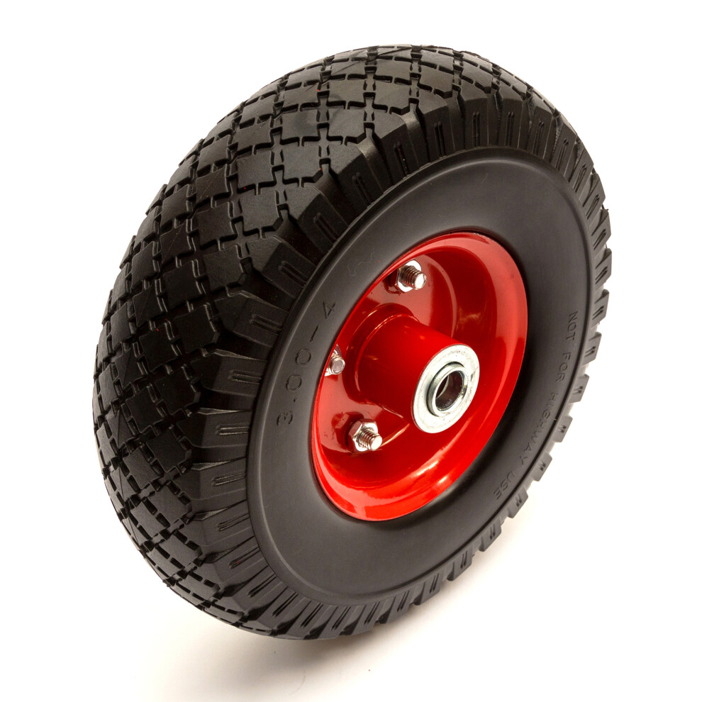 No Nonsense Products 10" 3.00-4 Pu Solid Tyre & Offset Flat Free Wheel 16Mm Bore Sack Truck