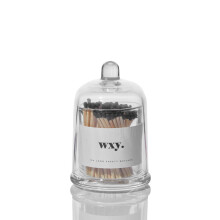 WXY. Matches in Glass Cloche - White with Black Tips