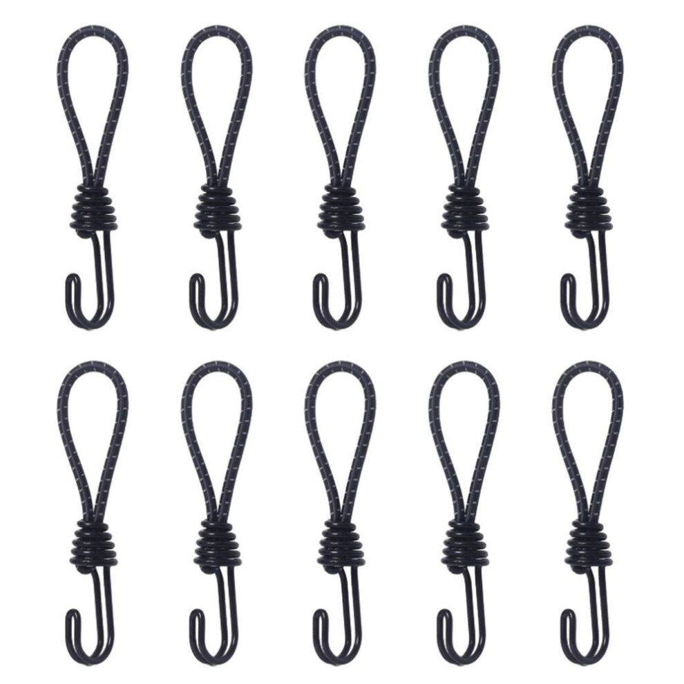 (black) 10pcs Bungee Cords With Hooks Metal Shock Cord Hook Tent Elastic Rope Stretch Strap Set For Tarpaulins Camping Cover