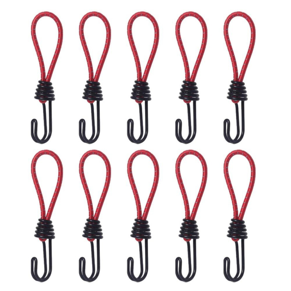 (red) 10pcs Bungee Cords With Hooks Metal Shock Cord Hook Tent Elastic Rope Stretch Strap Set For Tarpaulins Camping Cover