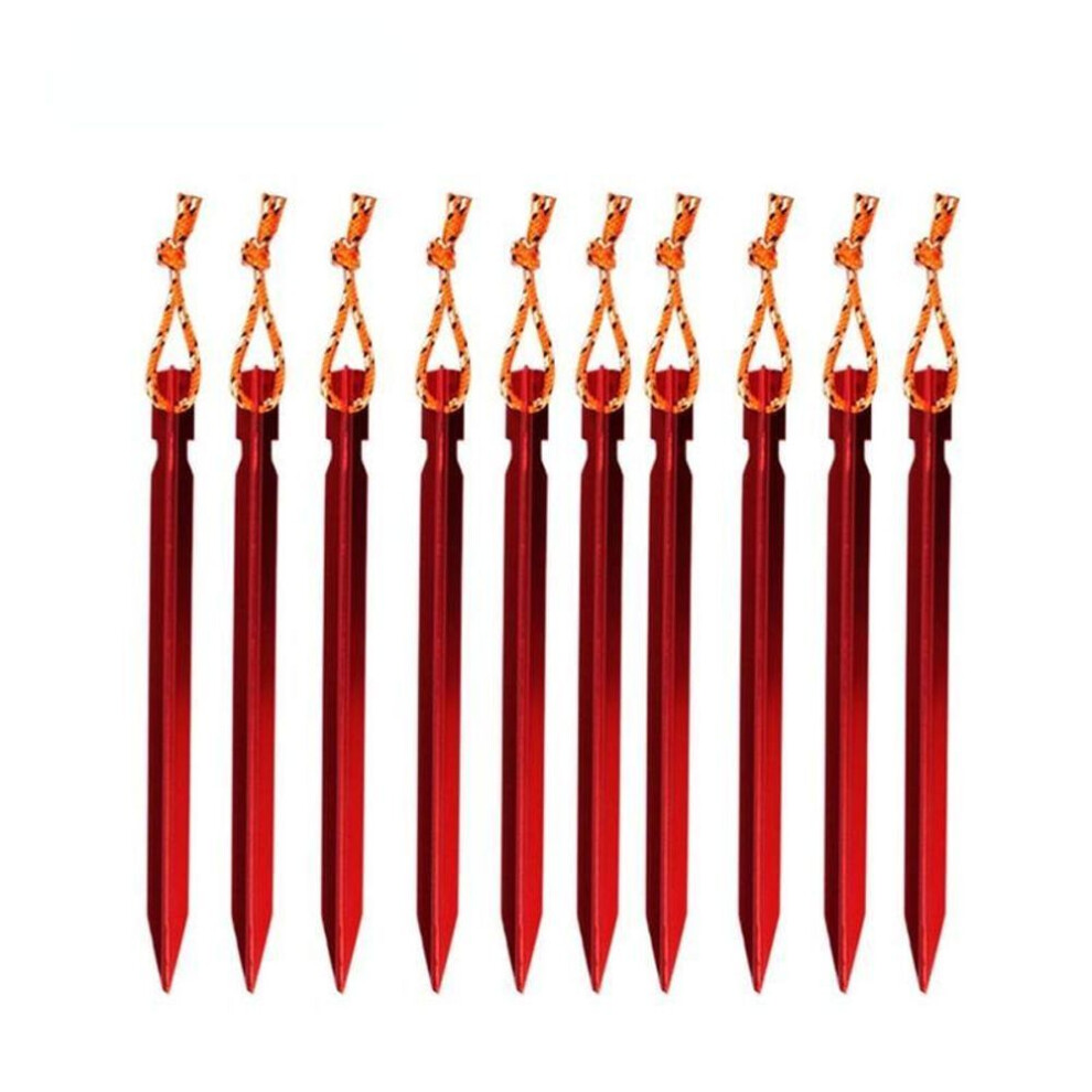 (red) 10pcs/set 18cm Aluminum Alloy Tent Pegs With Rope Stake Camping Hiking Equipment Outdoor Traveling Tent Accessories