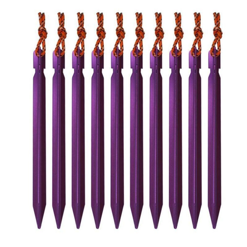 (purple) 10pcs/set 18cm Aluminum Alloy Tent Pegs With Rope Stake Camping Hiking Equipment Outdoor Traveling Tent Accessories