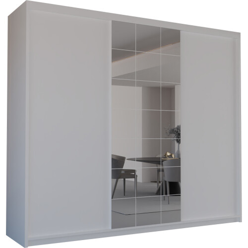 MN Furniture Triple Door Sliding Mirror Wardrobe White 250cm