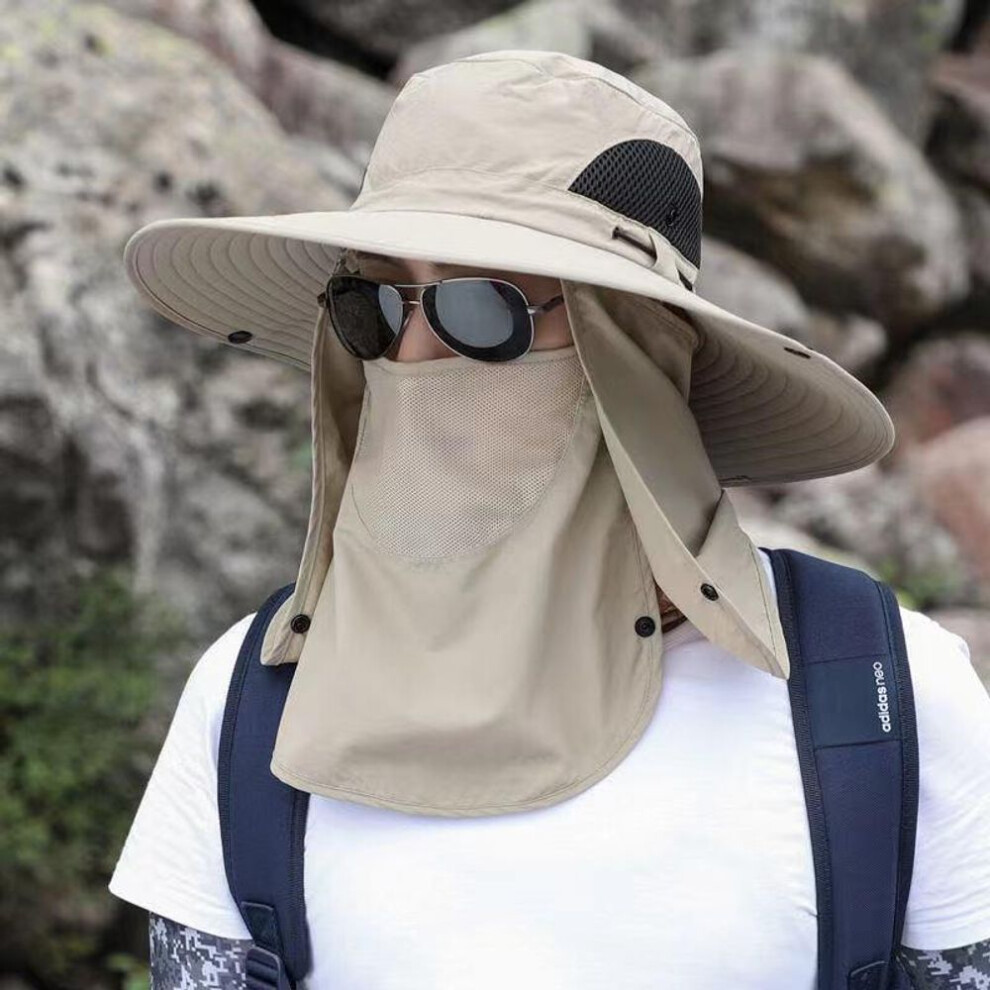 (khaki) Summer Sun Hats Uv Protection Outdoor Hunting Fishing Cap For Men Women Hiking Camping Visor Bucket Hat Removable Fisherman Hat