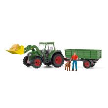Traktor und Anhänger, Schleich Koffer mit 1 Traktor, 1 Anhänger, 1 beweglicher Menschfigur, 1 Hundefigur, für Kinder