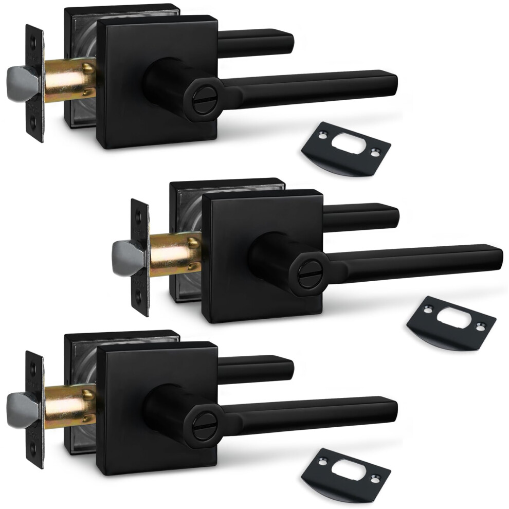 Newbang (3Pack) Bed/Bath Room Door Lever For Privacy Bathroom And Interior Door Door Lock Handle In Aged Matt Black Hd1601-Db-Bk-3P 6131637266188