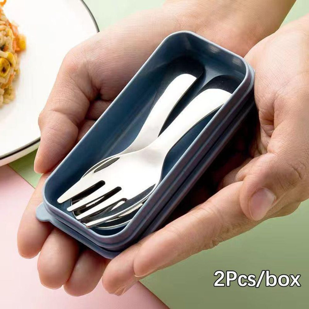 (2Pcs/box) Mini Portable Spoon Fork Tableware Outdoor Camping Stainless Steel Cutlery Set For Lunch Hiking Camp Cooking Supplies