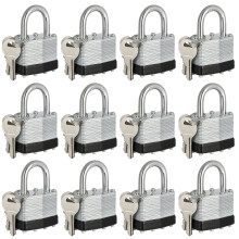 Cadeados Travate com Chave Igual, Conjunto de 12 Cadeados Niquelados, Cadeado com Corpo Largura 1-9/16" (40mm)
