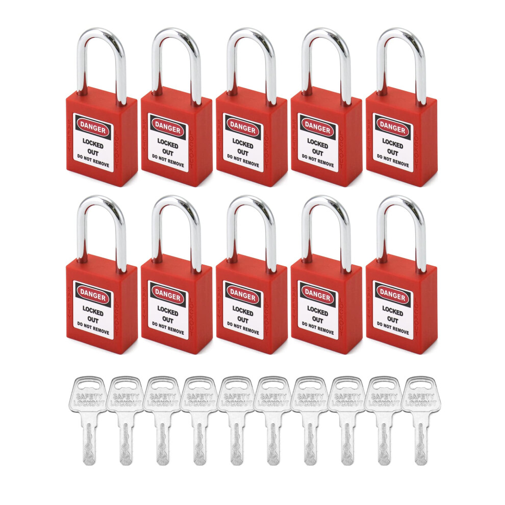 Qwork Red Lockout Tagout Safety Padlock 10 Padlocks With 20 Keys Key 795973600196