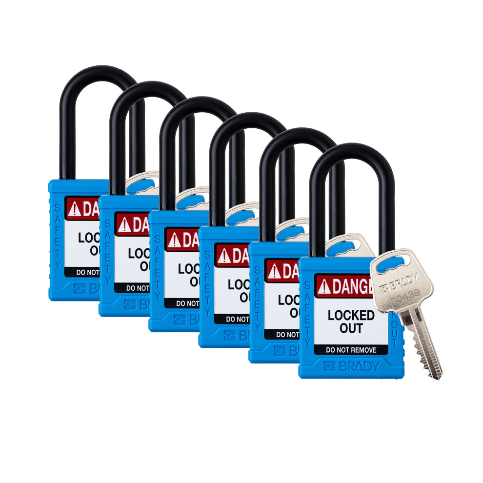 Brady Safety Lockout Padlock Sets - 6 Pack - Yellow - Keyed Alike Safety Lockout Padlocks - 1 Key Per Lock - Sdpl-Ylw-38Pl-Ka6 888434587218