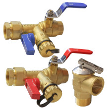 Kit de Válvula de Serviço para Aquecedor de Água Sem Tanque Hourleey 3/4 Polegada IPS, com Válvula de Alívio de Pressão