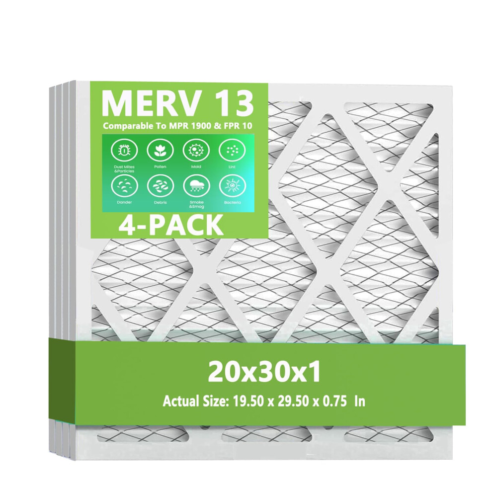 Filtros De Aire Para Horno Chenzhit (Paquete De 4) De 20 X 30 X 1, Mpr 1900 Y Fpr 10, Merv 13, Plisados (Tama O Real: 19,50"" X 29,50"" X 0,75"")-image