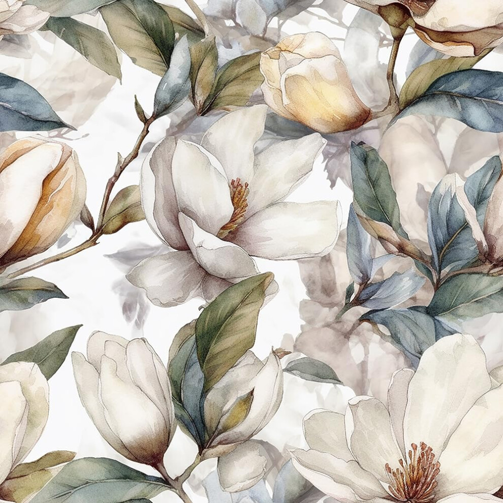 Redamancy White Waterolor Magnolia Floral Greenblue Leaf Tree Plants Peel And Stick Wallpaper Stick On Contact Paper Vintage Wa 016392849172