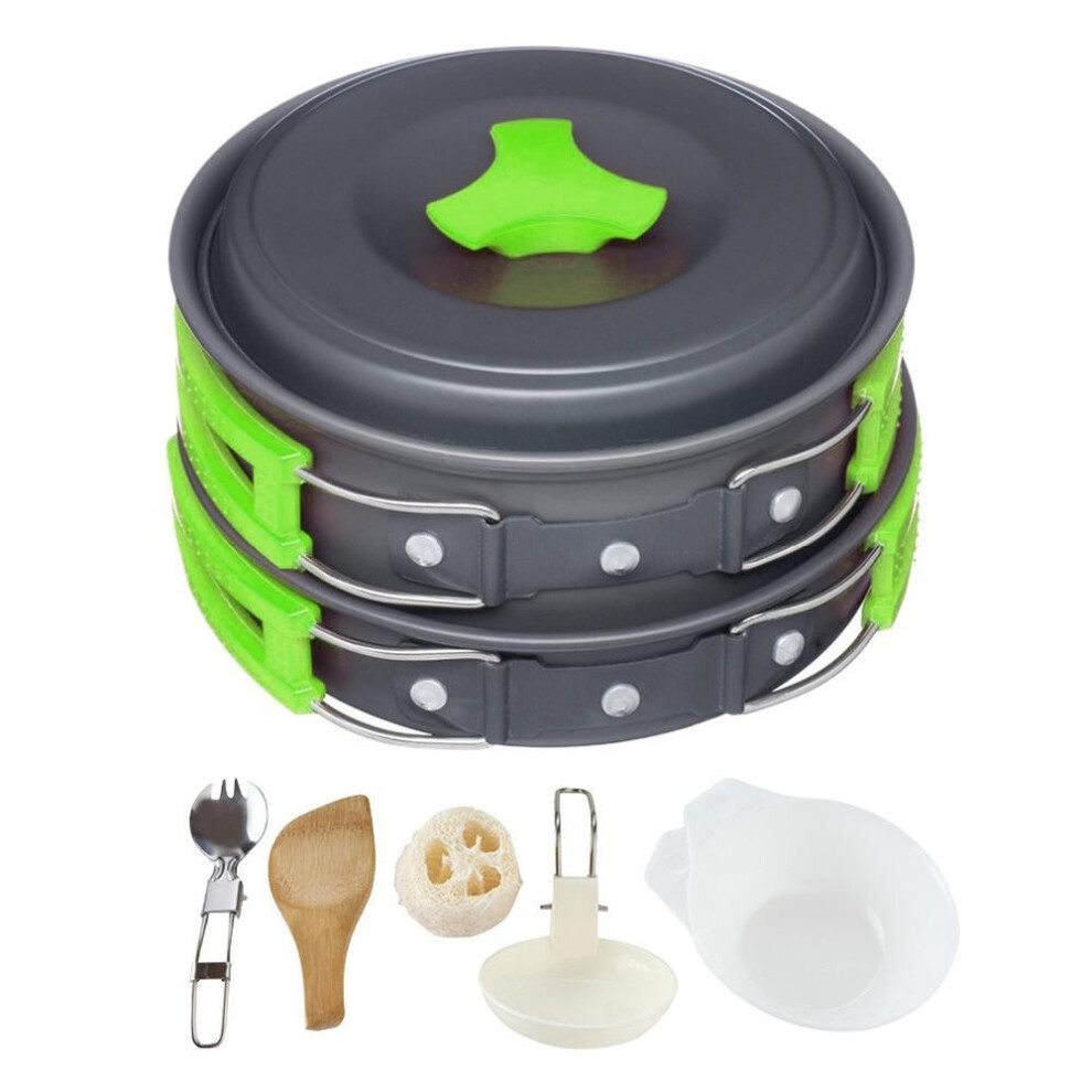 (green) Outdoor Camping Cooking Set With Bag Portable Cooker Set Hiking Picnic Equipment
