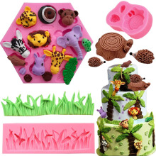 Jungle Safari Animal Fondant Moules Forest Woodland Animaux sauvages Silicone Chocolate Cupcake topper Decoration de moule Moule Gumpaste Sugar C