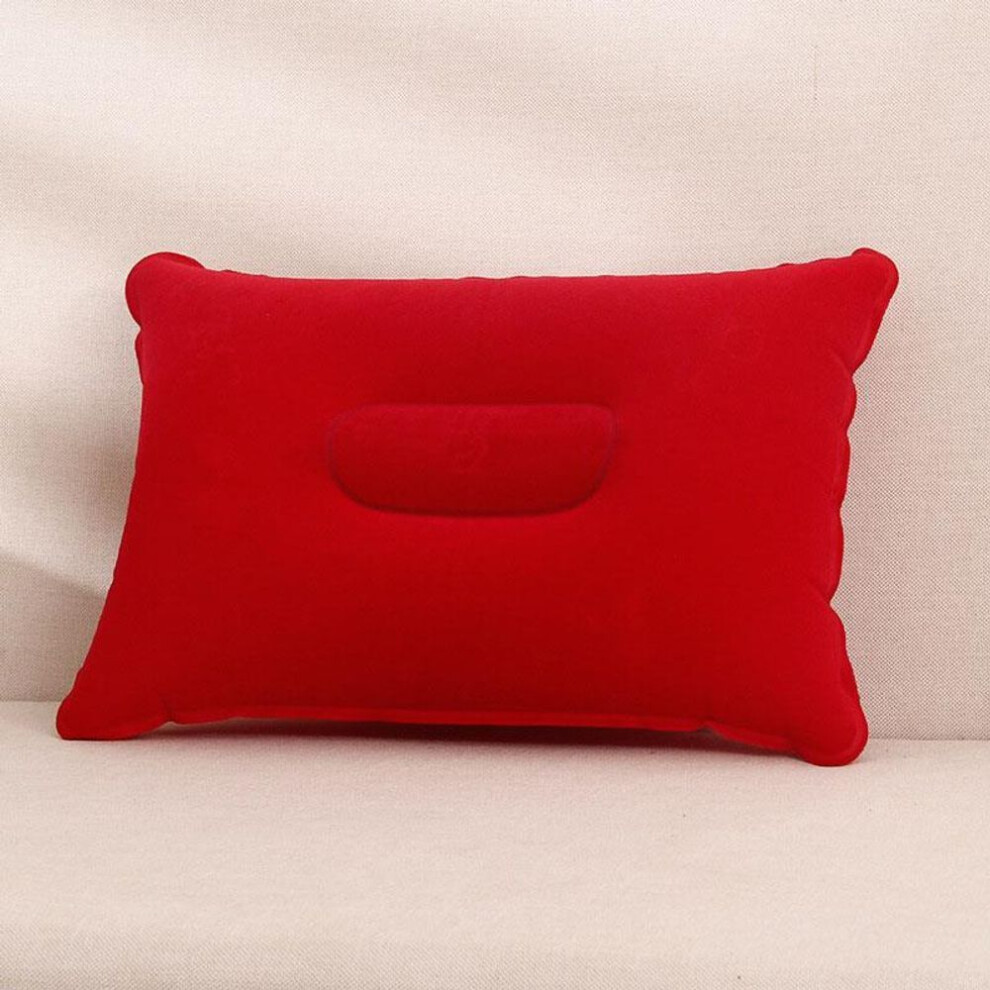 (red) Portable Inflatable Pillow Travel Air Cushion Camp Beach Car Plane Bed Sleep Head Rest