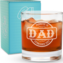Regali di whisky per pap- 11 oz """" promosso a pap """" Whisky Glass incise - regalo per la festa del pap regali di compleanno di pap da figlia mogl