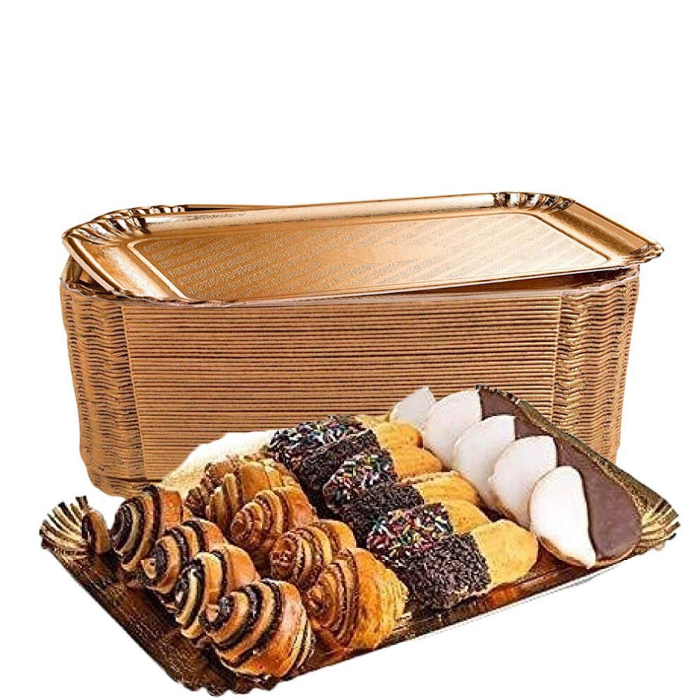 gold cookie tray gold cake Trays gold rectangle dessert trays gold disposable serving trays for parties and gold trays for dessert table (Pack of 12 )