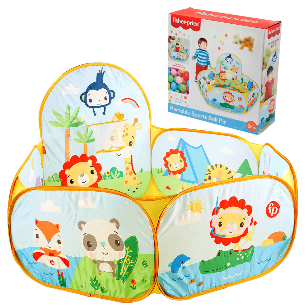 Fisher Price Portable Sports Ball Pit with 25 Balls & Basketball Hoop - Kids Baby Toddler Playpen Toys