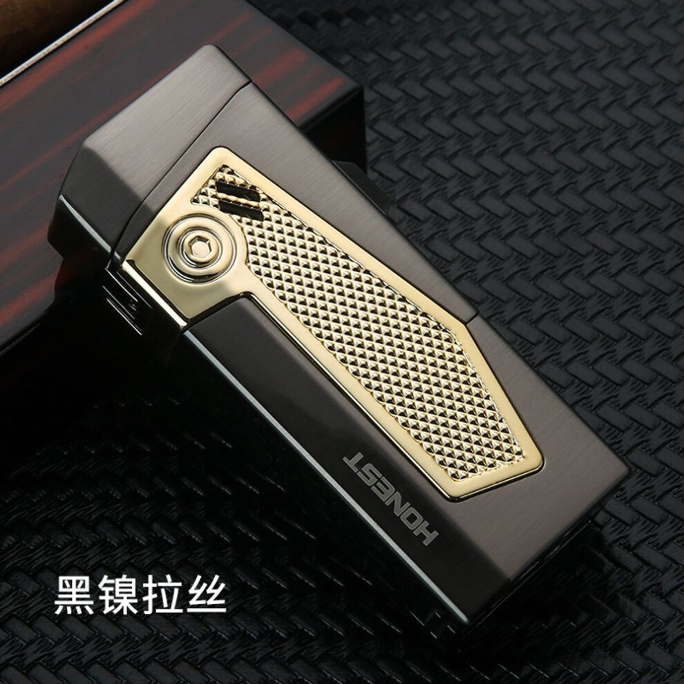 Yeuligo Blue Personality And Versatility Four Straight Fire Metal Gas Lighters With Cigar Drill Cigarette Mop Gift Wholesale