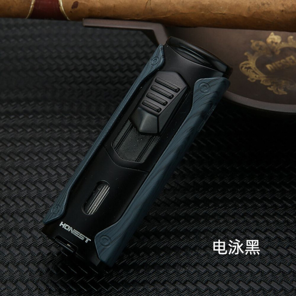 Yeuligo Blue Personality And Versatility Four Straight Fire Gas Lighters Metal With Cigar Drill View Transom Gift Wholesale
