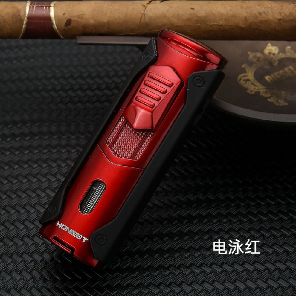 Yeuligo Blue Personality And Versatility Four Straight Fire Gas Lighters Metal With Cigar Drill View Transom Gift Wholesale