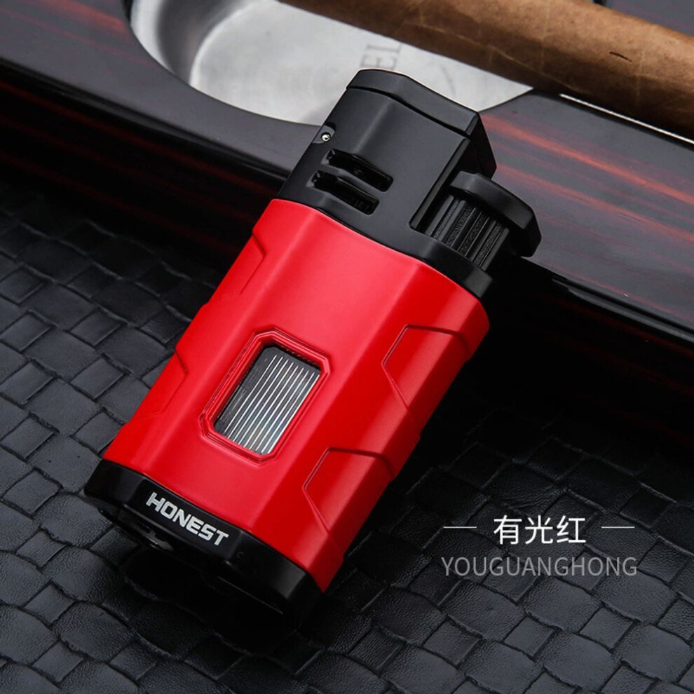 Yeuligo Blue Personality And Versatility Three Straight Fire Gas Lighters Metal With Cigar Drill View Transom Gift Wholesale