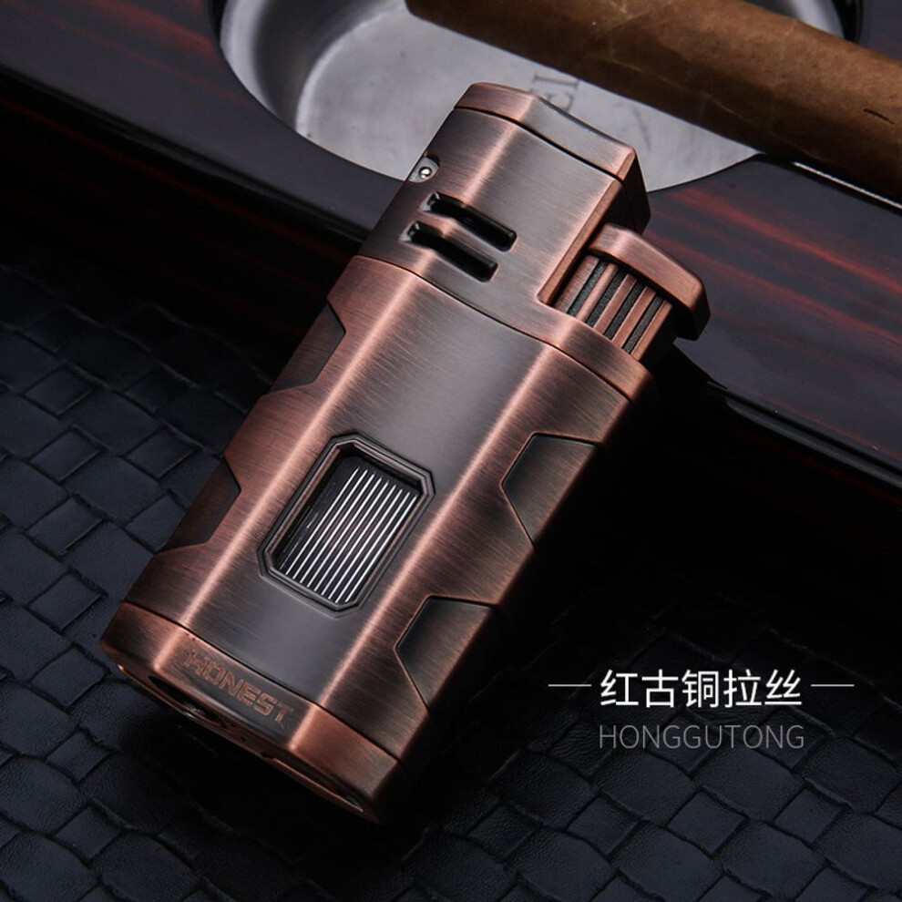 Yeuligo Blue Personality And Versatility Three Straight Fire Gas Lighters Metal With Cigar Drill View Transom Gift Wholesale