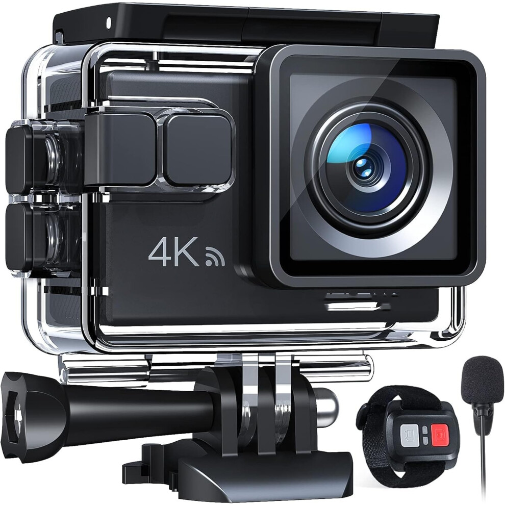 Waterproof 40M Underwater Camera for Snorkeling, EIS Stabilization WiFi 170 Wide Angle Helmet Camera for Vlogging with External Microphone