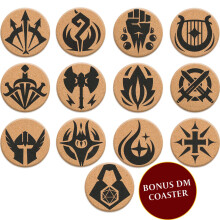 HQ Cork DND Coasters - Set of 12 Class +1 DM Icon Coasters - Great Nerdy Gift for D & D Players Gamers DM Men eller Women -Dungeons & Dragons Acc