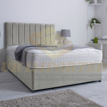 (Silver (with Mattress), 5FT King (2 Drawers)) Velvet Aria Divan Bed Set 26" Headboard Mattress & Storage Drawers Reinforced Upholstered Bed