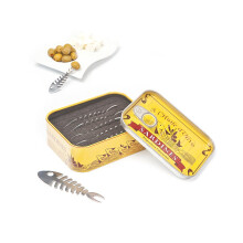 Balvi  Sardines Set of 6 Snack Forks in The Shape of a Fishbone and Presented in a Sardines tin of Vintage Design. Snack Forks are Made of Stainless