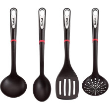 Juego de 4 Piezas Utensilios de Cocina Negro Tefal (Cucharón, Espumadera, Cuchara y Espátula)