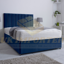 (Blue (No Mattress), 4FT6" Double (4 Drawers)) Velvet Aria Divan Bed Set 26" Headboard Mattress & Storage Drawers Reinforced Upholstered Bed