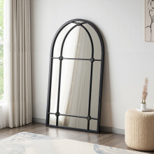 Arched Wall Hanging Metal Windowpane Mirror Home Decoration