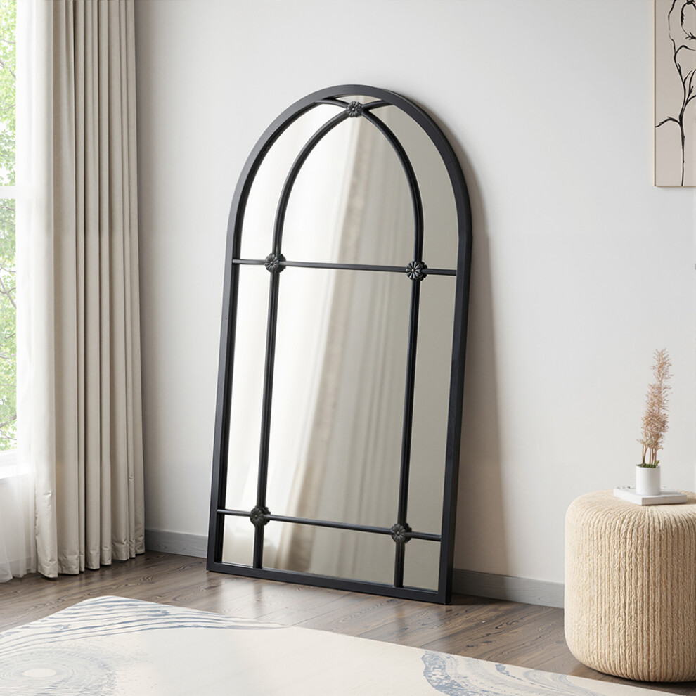 Arched Wall Hanging Metal Windowpane Mirror Home Decoration
