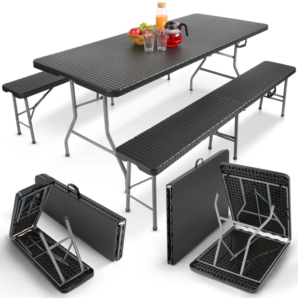 AREBOS beer bench set 3-piece set table + 2 x bench | marquee set for indoors - outdoors | beer table set | foldable & with carrying handle | black