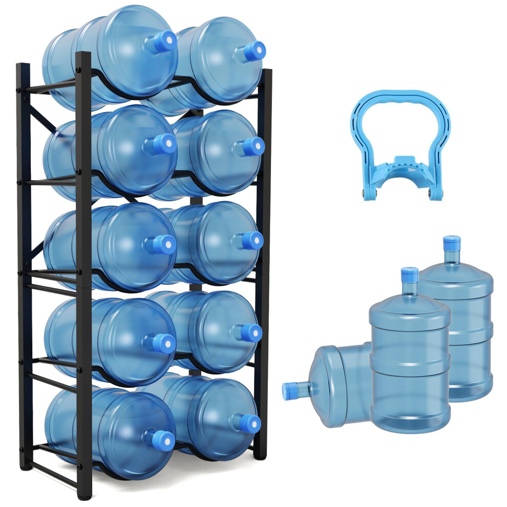 Semoprus 5 Gallon Water Bottle Holder for 10 Bottles 5 Tiers Heavy-Duty Water Cooler Jug Rack with Reinforcement Frame for Home Office Restaurant
