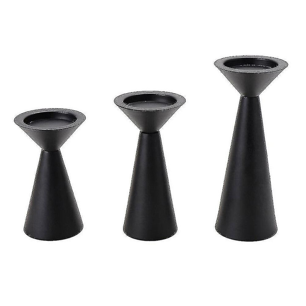 Black Candle Holders Set Of 3 - Metal Candle Holders for Pillar Candles - Candle Holders for Table