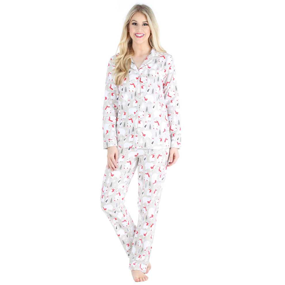 PajamaMania Womens cotton Flannel Long Sleeve Button-Down Pajamas PJ S