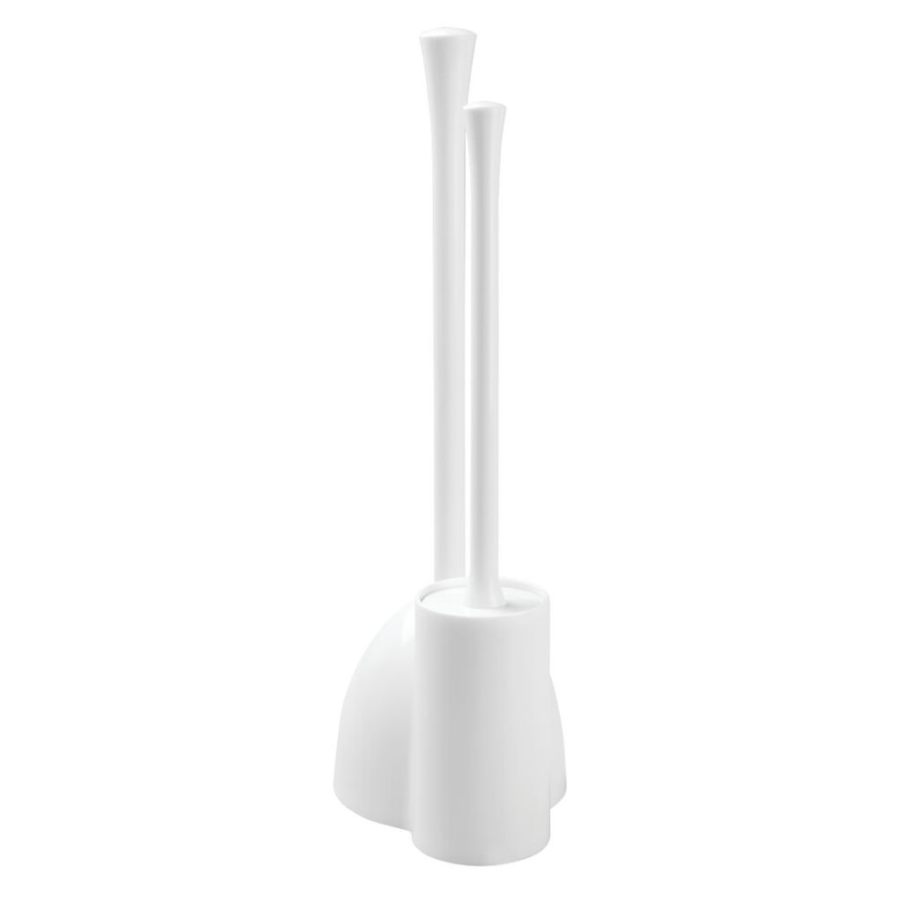 Ensemble brosse et ventouse pour cuvette de toilette en plastique iDesign Una, pour le nettoyage et le rangement de la salle de bain, blanc