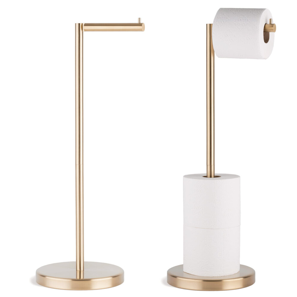 MARMOLUX ACC Free Standing Toilet Paper Holder Stand with Storage for 4 Rolls of Toilet Tissue for Bathroom, Stainless Steel Luxury Brushed Gold