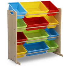 Delta Children Kinderspeelgoedopbergorganisator met 12 plastic bakken - Greenguard Gold-gecertificeerd natuurlijk/primair
