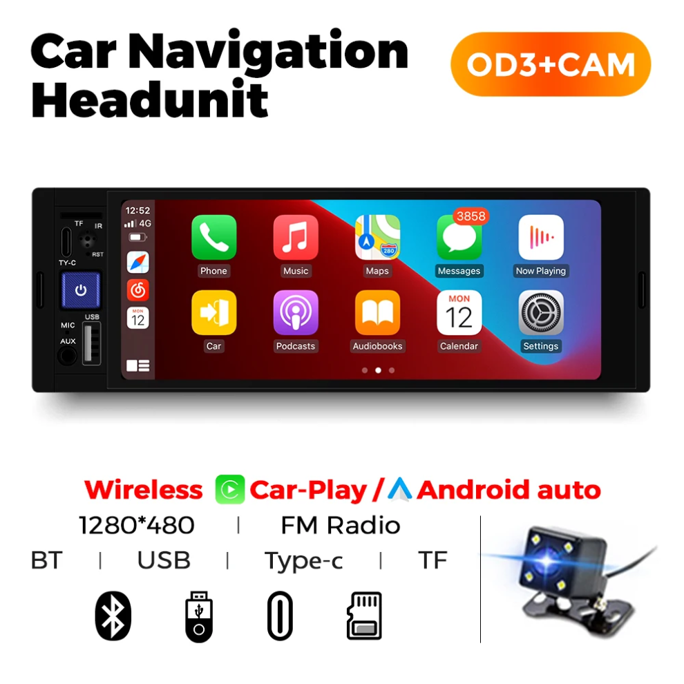 MP5 Player Car Stereo Wireless Carplay Android Multimedia OD3+CAM