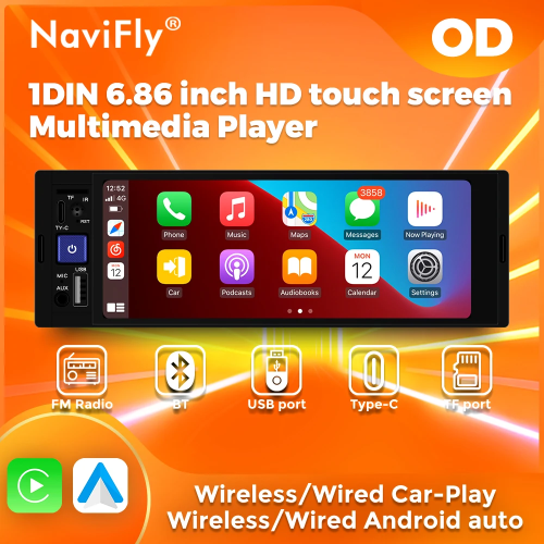 MP5 Player Car Stereo Wireless Carplay Android Multimedia OD3+CAM 2